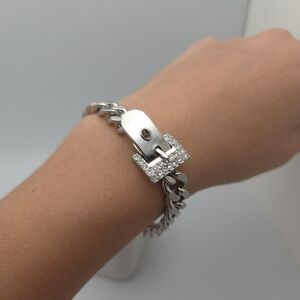 Lia Sophia Cuban Link Bracelet with Crystal Buckle Bracelet Size 6.5-7''